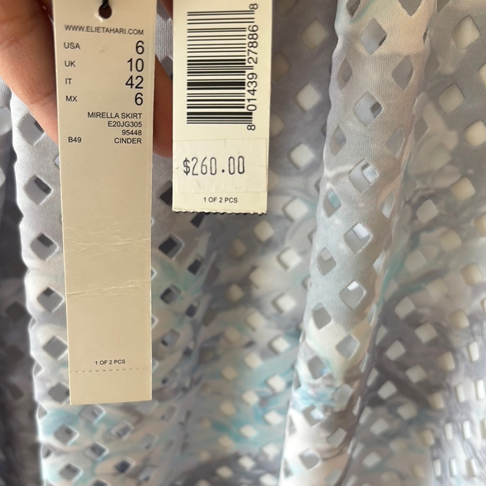 Elie Tahari White and Gray Midi A-Line Skirt - Picture 2 of 3